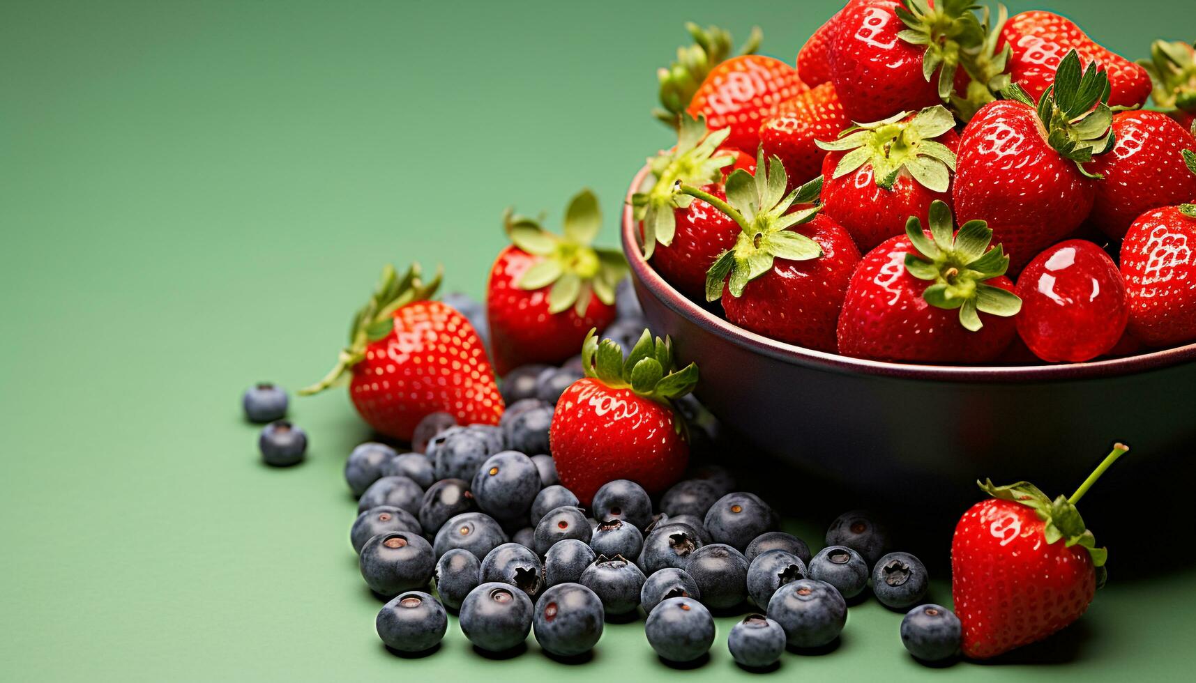 AI generated Freshness and sweetness in a bowl of berries generated by AI photo