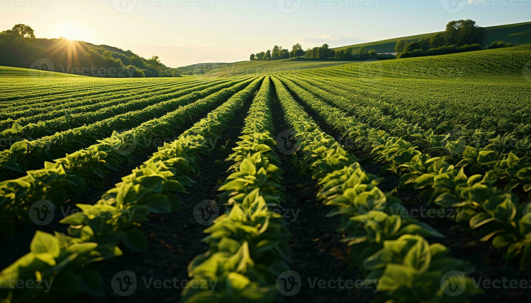 AI generated Agriculture, nature, farm, rural scene, plant, summer, outdoors, green color generated by AI photo