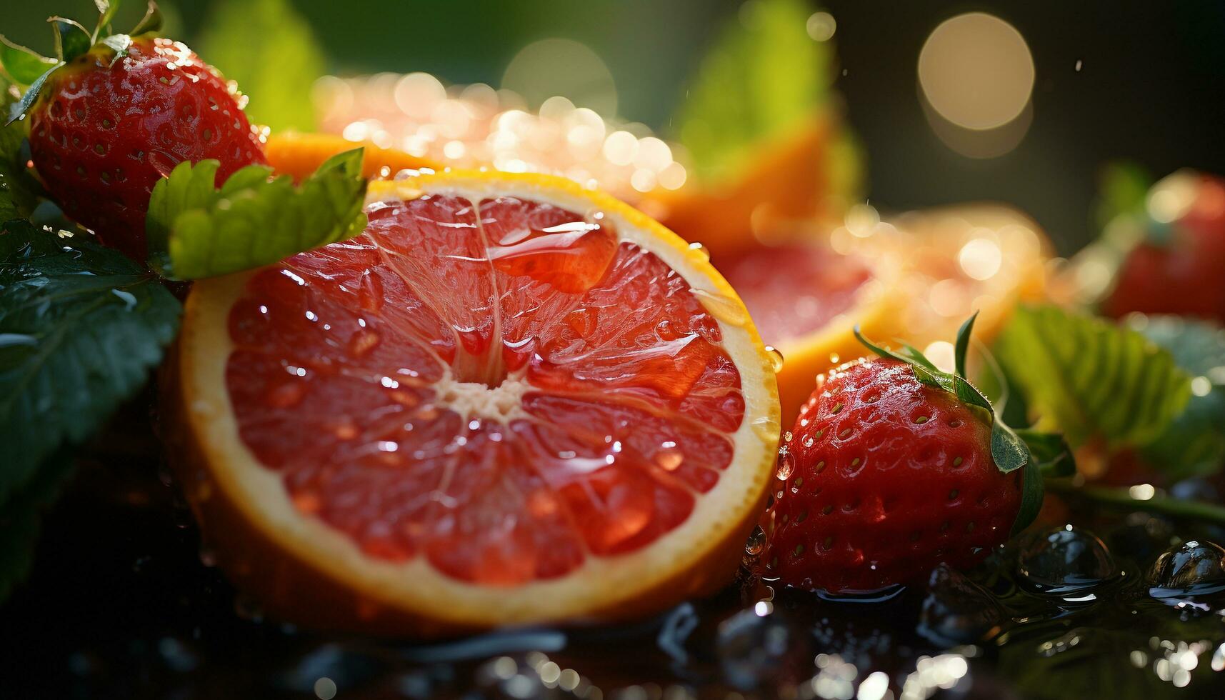 AI generated Freshness and sweetness in a juicy strawberry dessert generated by AI photo