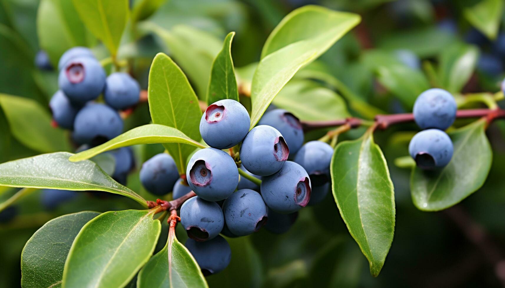 AI generated Freshness and sweetness of blueberry on green branch generated by AI photo