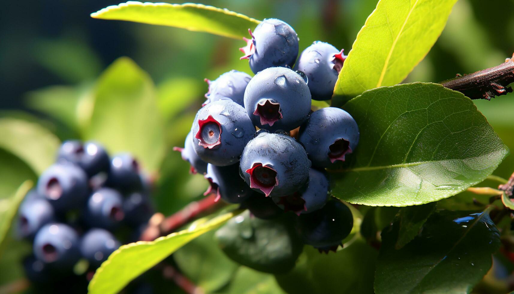 AI generated Freshness of nature  green leaves, ripe berries generated by AI photo