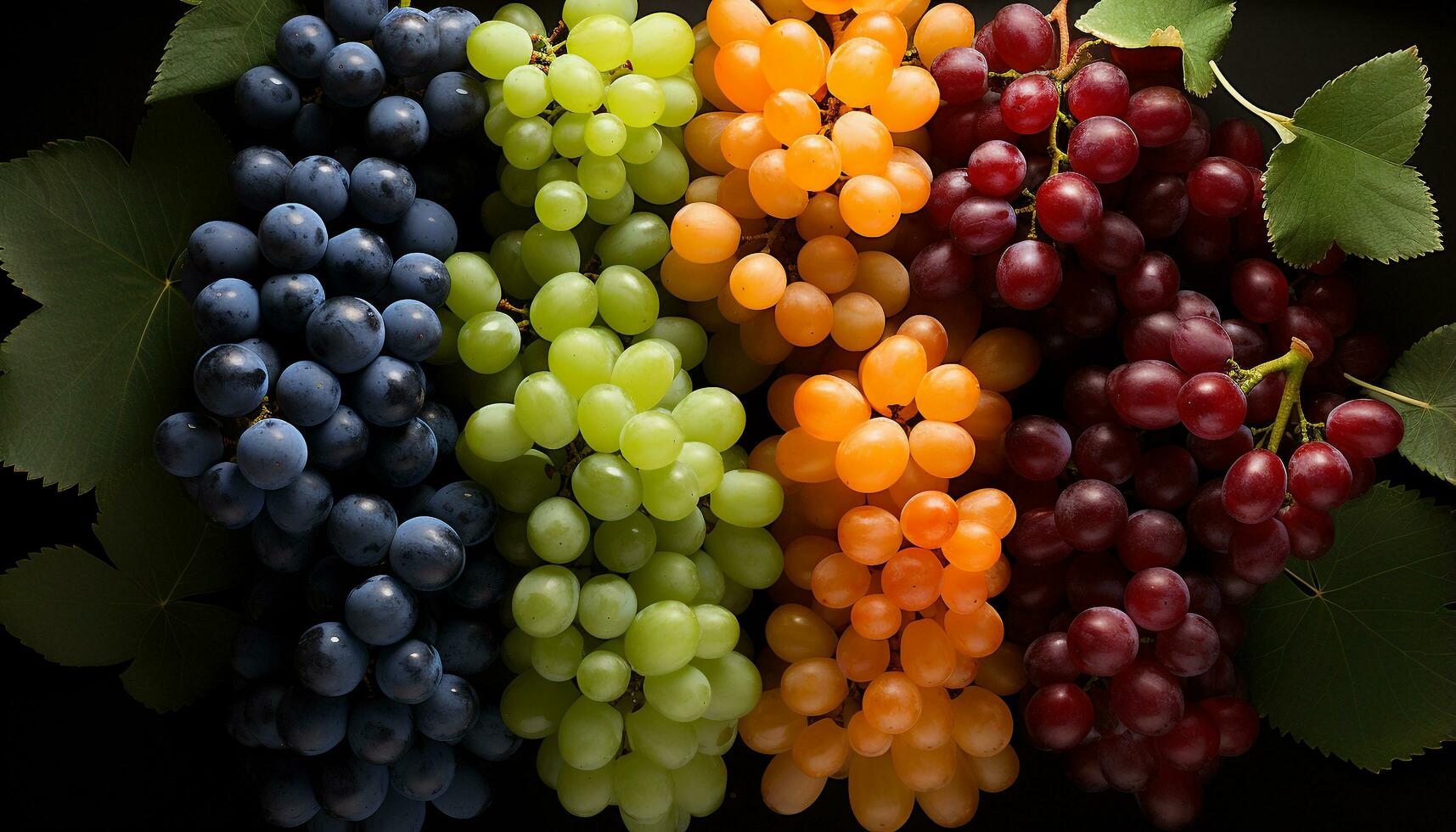 AI generated Freshness of nature  grape bunch, multi colored and vibrant generated by AI photo