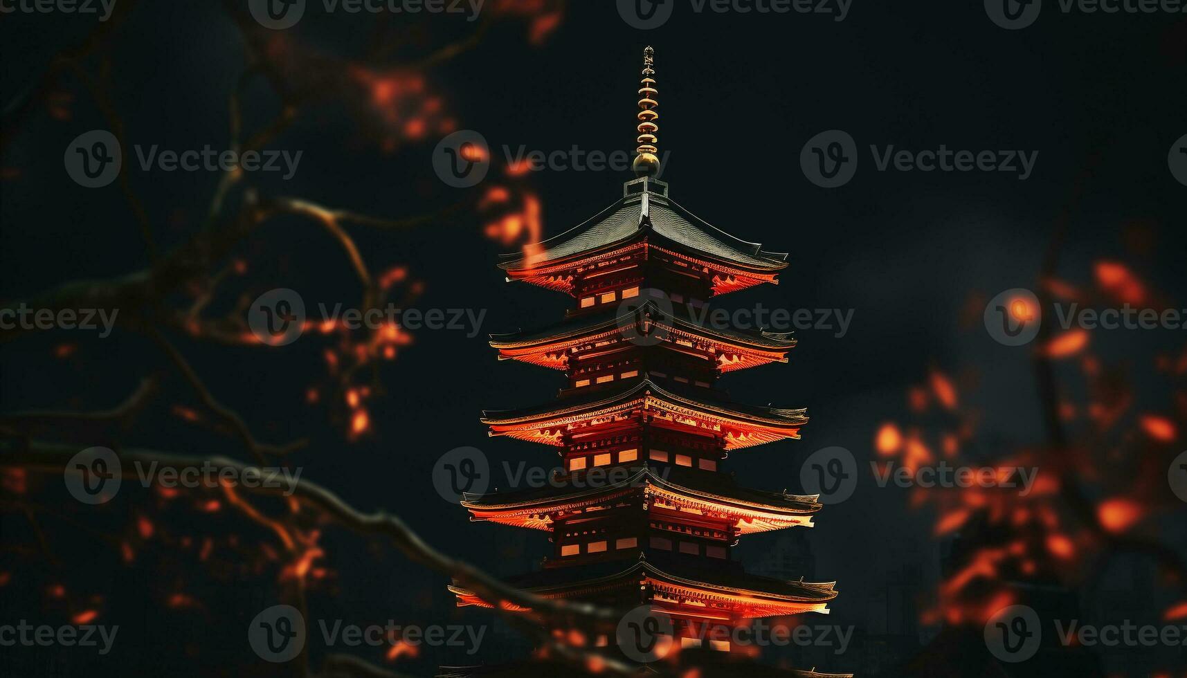 ai generado iluminado pagoda vitrinas antiguo japonés cultura y arquitectura generado por ai foto