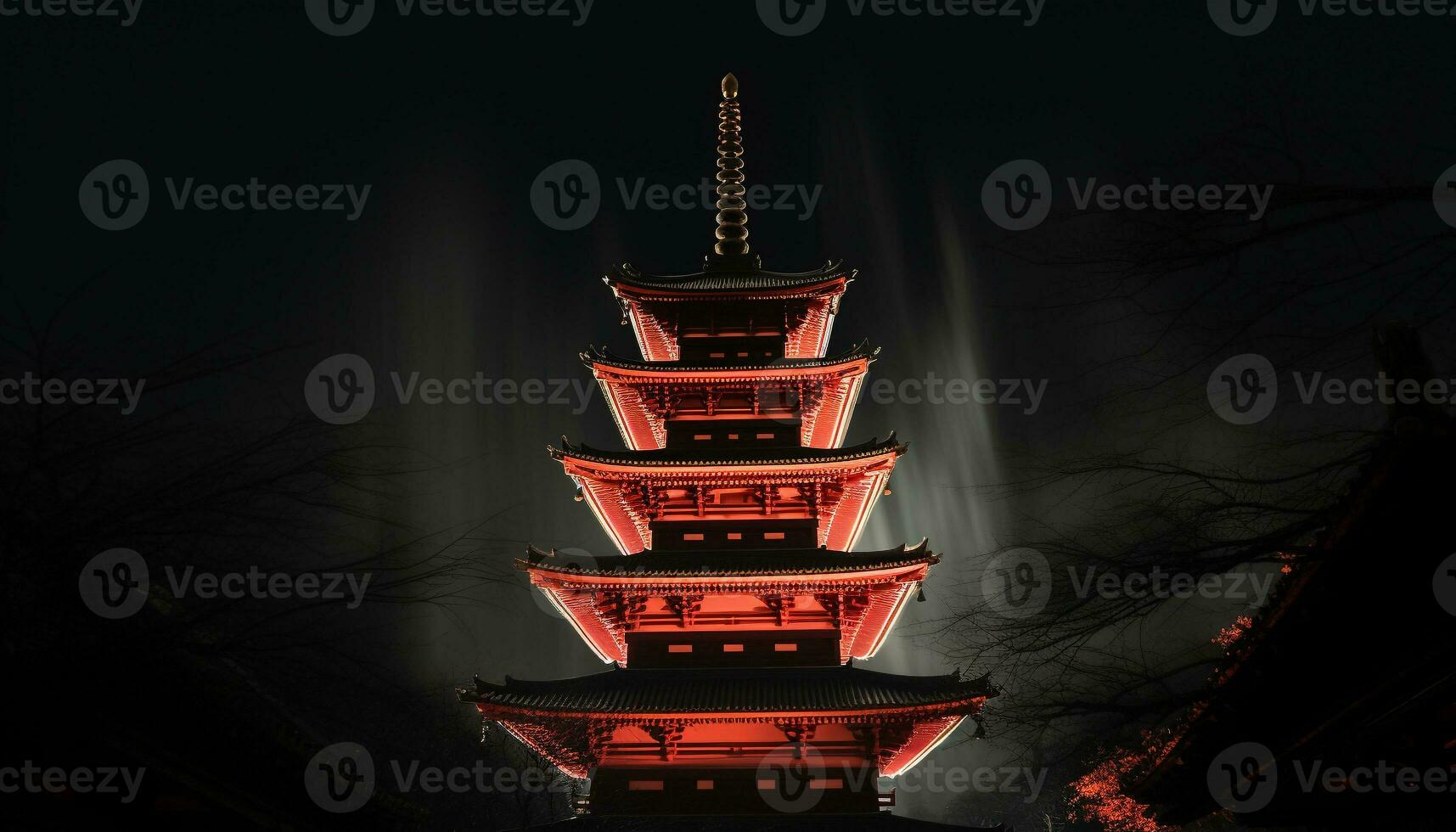 AI generated Illuminated pagoda symbolizes ancient Japanese culture at night generated by AI photo