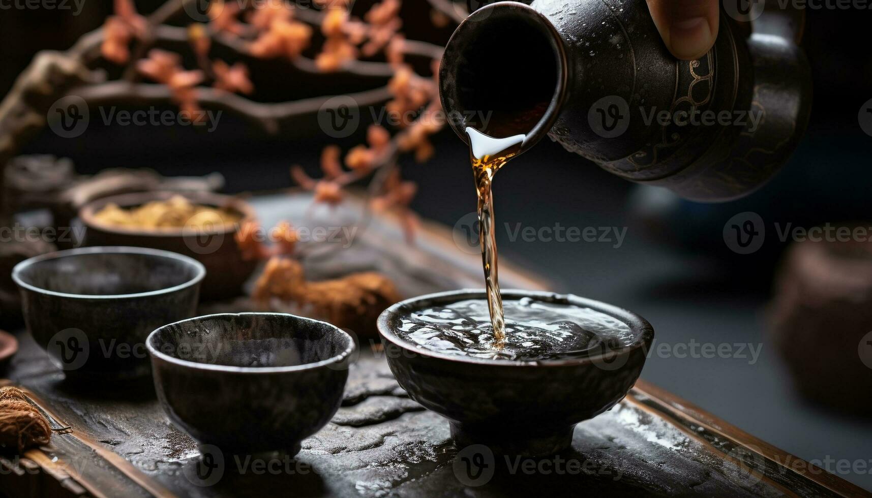 AI generated Wooden bowl pouring fresh homemade food on table generated by AI photo