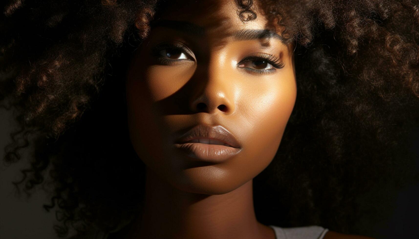AI generated Beautiful woman with curly hair looking at camera generated by AI photo