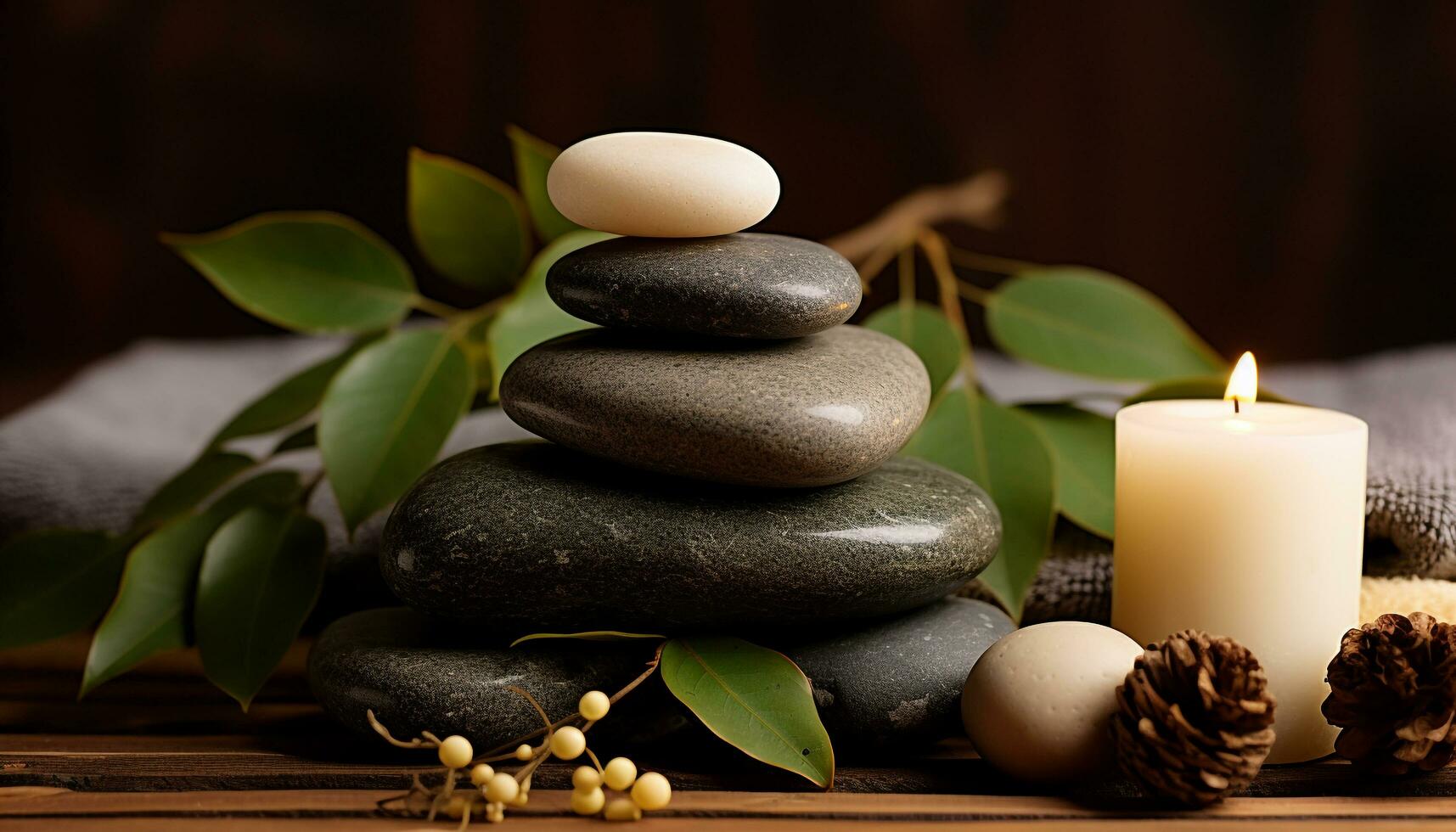 AI generated Relaxation in nature, stone and candlelight harmony generated by AI photo