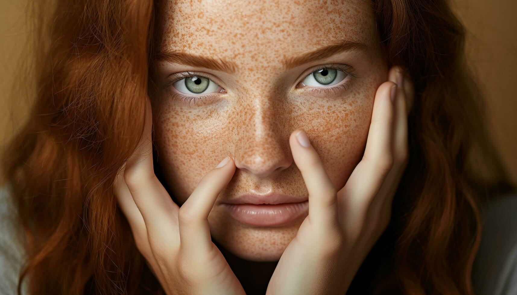 AI generated Young woman with brown hair looking at camera, smiling generated by AI photo