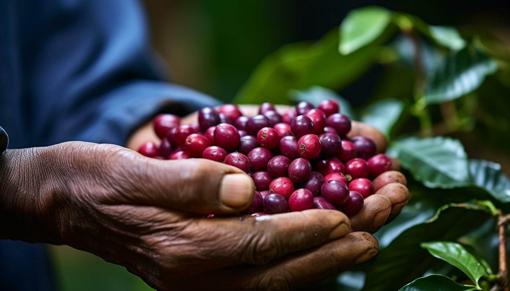 AI generated Hand holding ripe berry fruit on a farm generated by AI photo