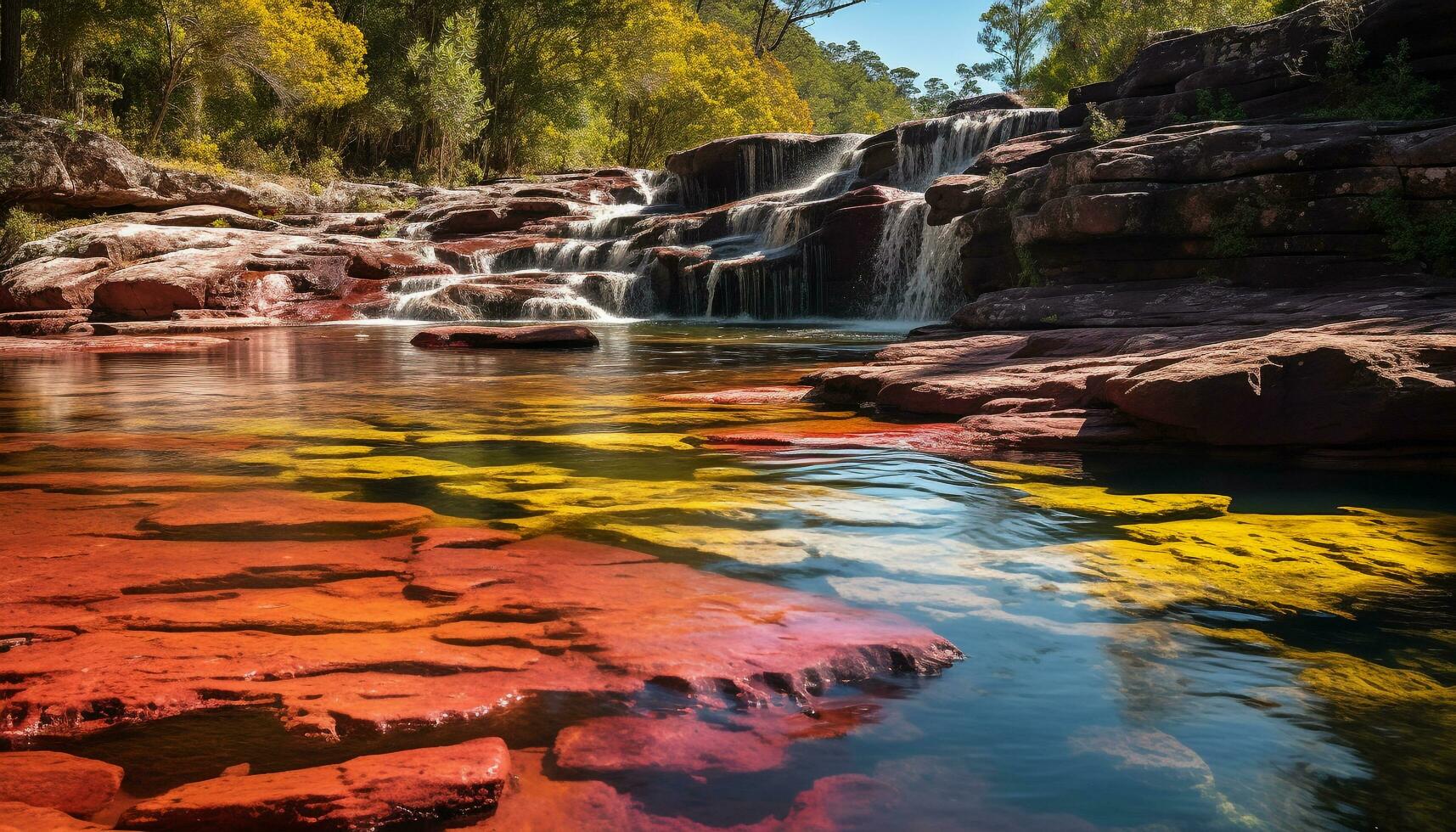 AI generated Tranquil scene of flowing water in tropical rainforest generated by AI photo