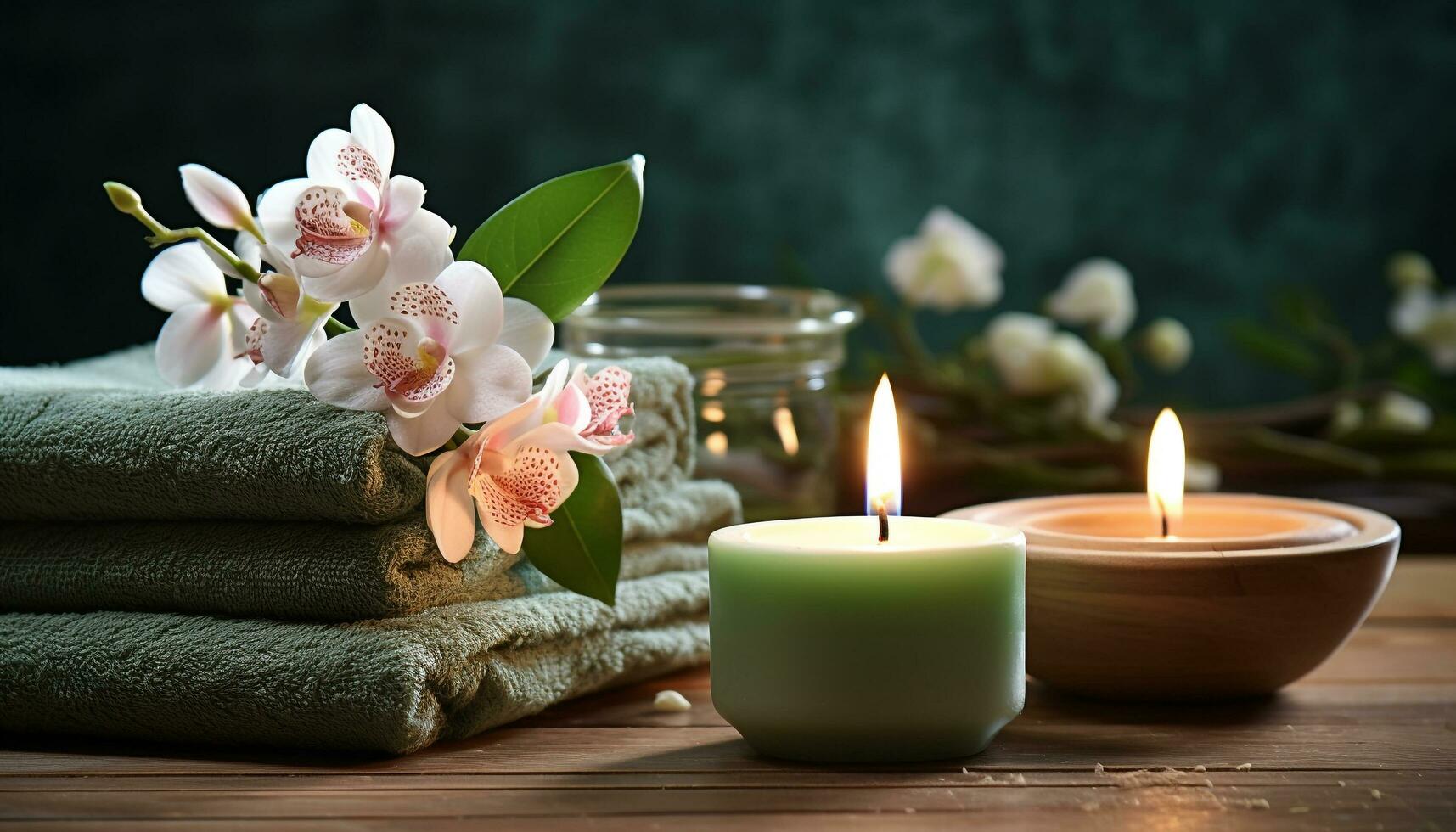 AI generated Relaxation and pampering with candlelight and aromatherapy generated by AI photo