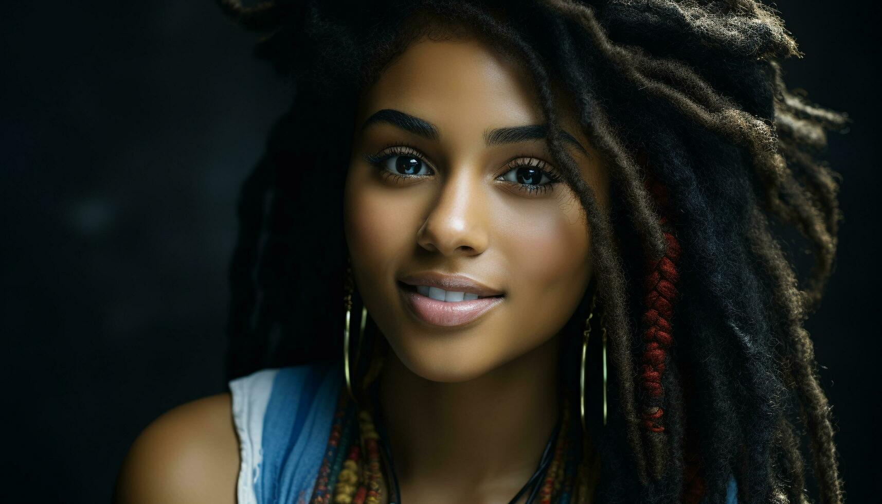 AI generated Young adult woman smiling, looking at camera generated by AI photo