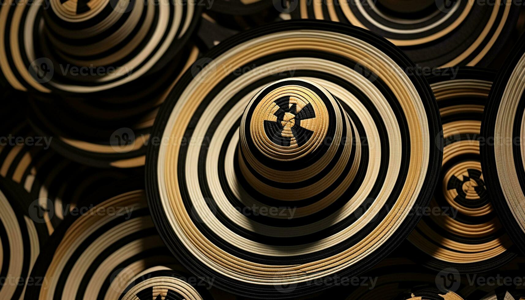 AI generated Abstract design with striped circles in black and yellow generated by AI photo