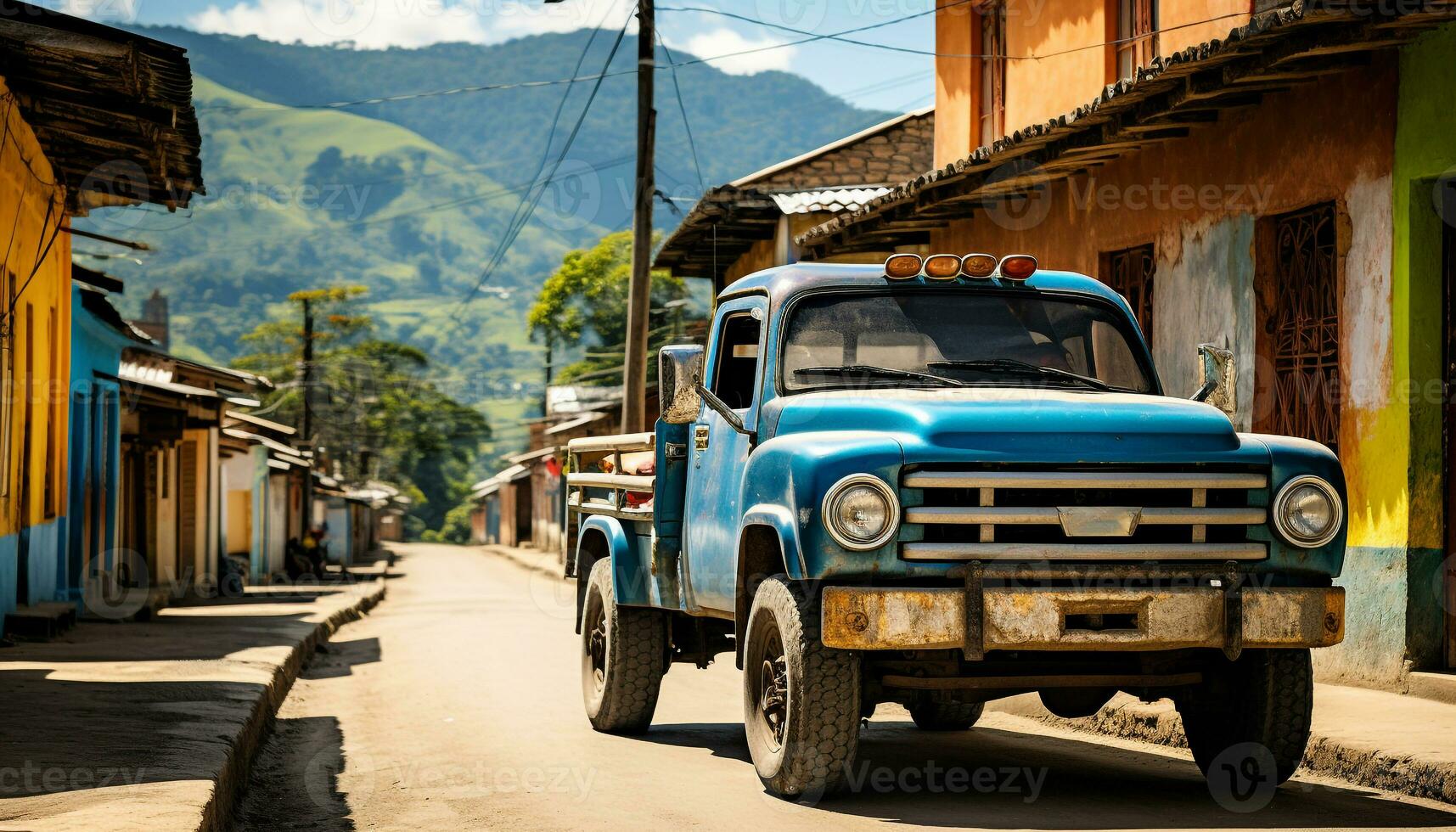 ai generado antiguo pasado de moda coche conducción mediante el cubano campo generado por ai foto