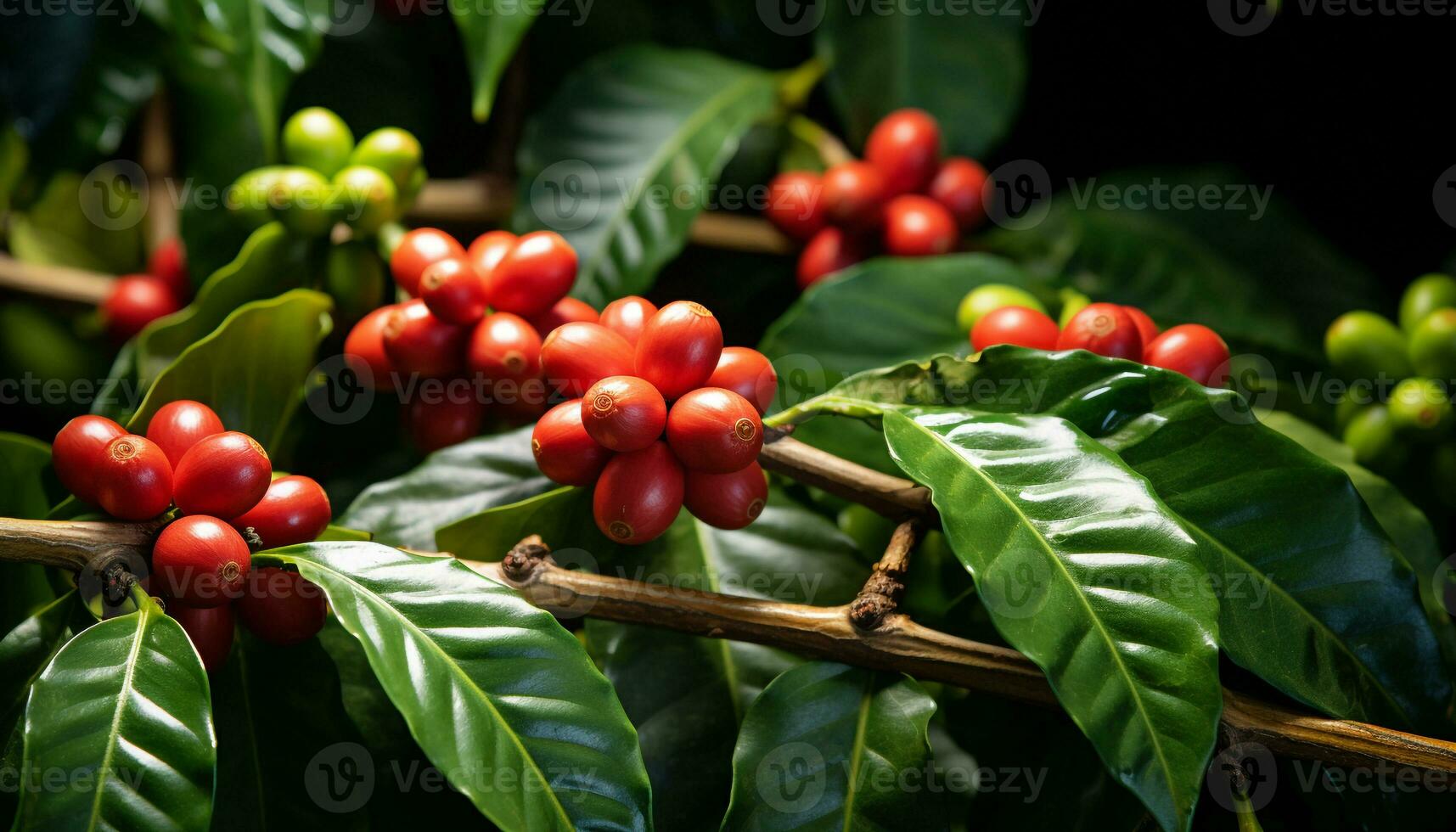 AI generated Fresh green leaves on a branch, nature beauty generated by AI photo