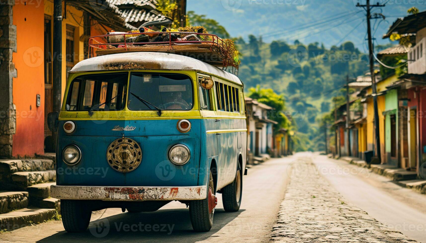 AI generated Old fashioned car driving through the Cuban countryside generated by AI photo