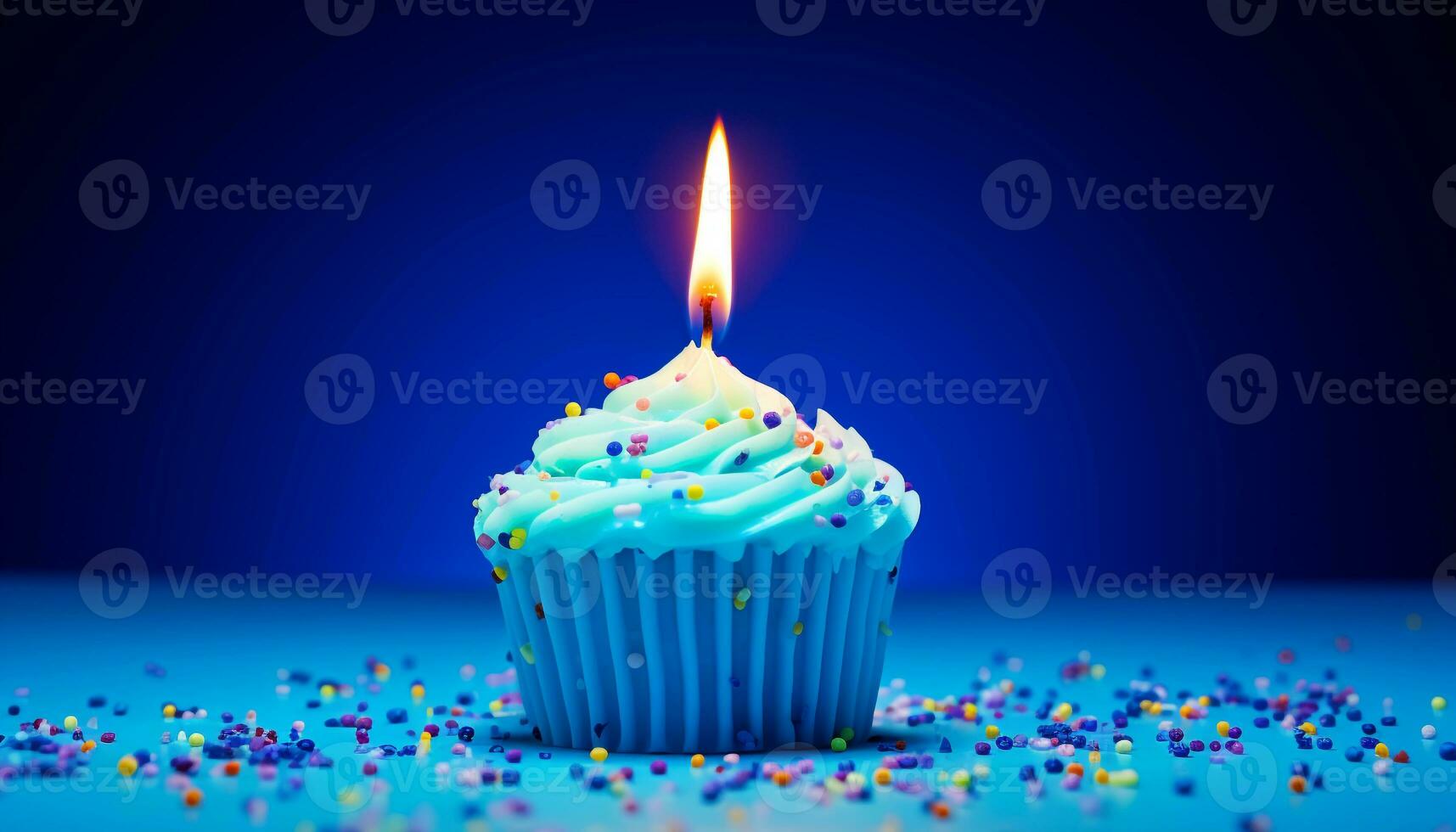 AI generated Birthday celebration with candle, cupcake, and vibrant colors generated by AI photo