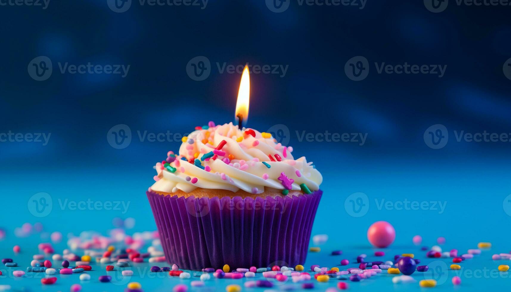 AI generated Birthday celebration with candle, cupcake, and chocolate generated by AI photo