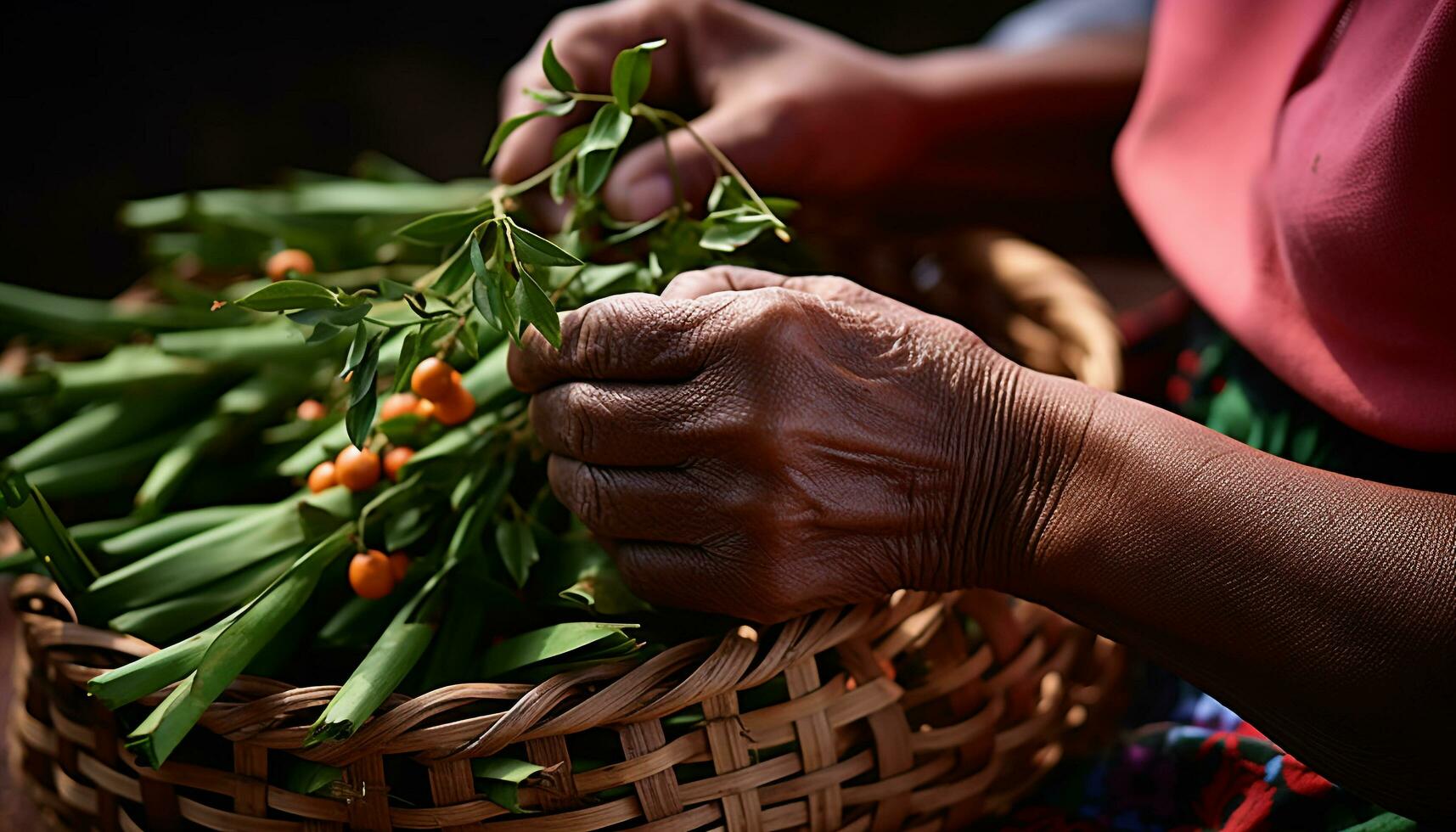 ai generado un mujer mano participación un Fresco verde hoja generado por ai foto