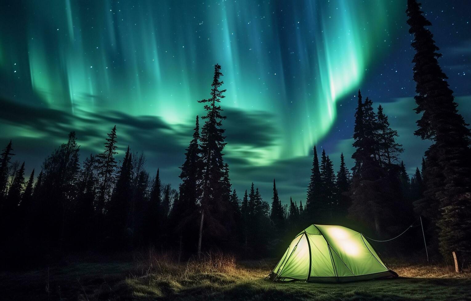 AI generated Night sky illuminated by glowing stars and aurora generated by AI photo