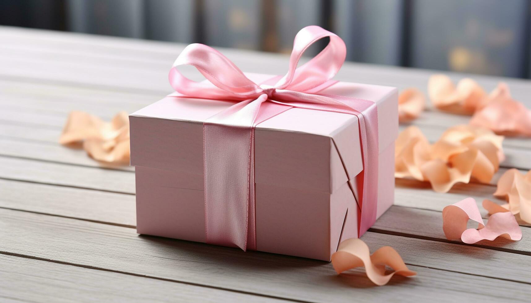 AI generated Wooden gift box with colorful wrapping paper generated by AI photo