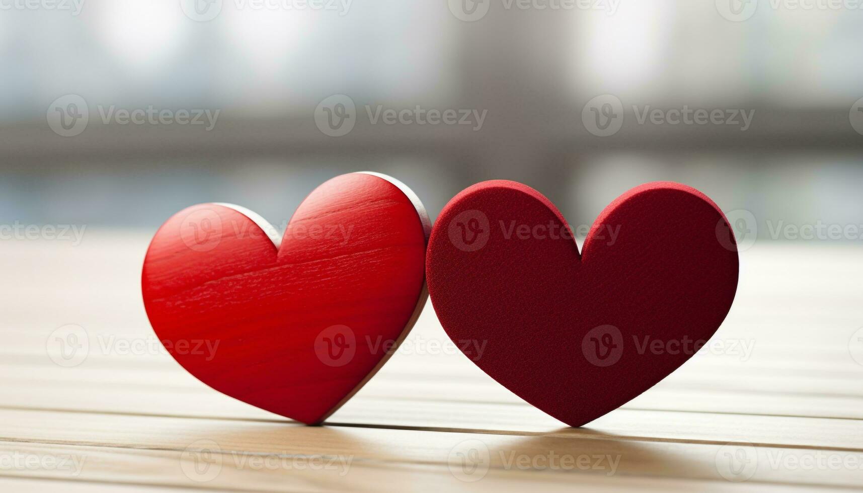 ai generado romántico corazón en de madera mesa, simbolizando amor generado por ai foto