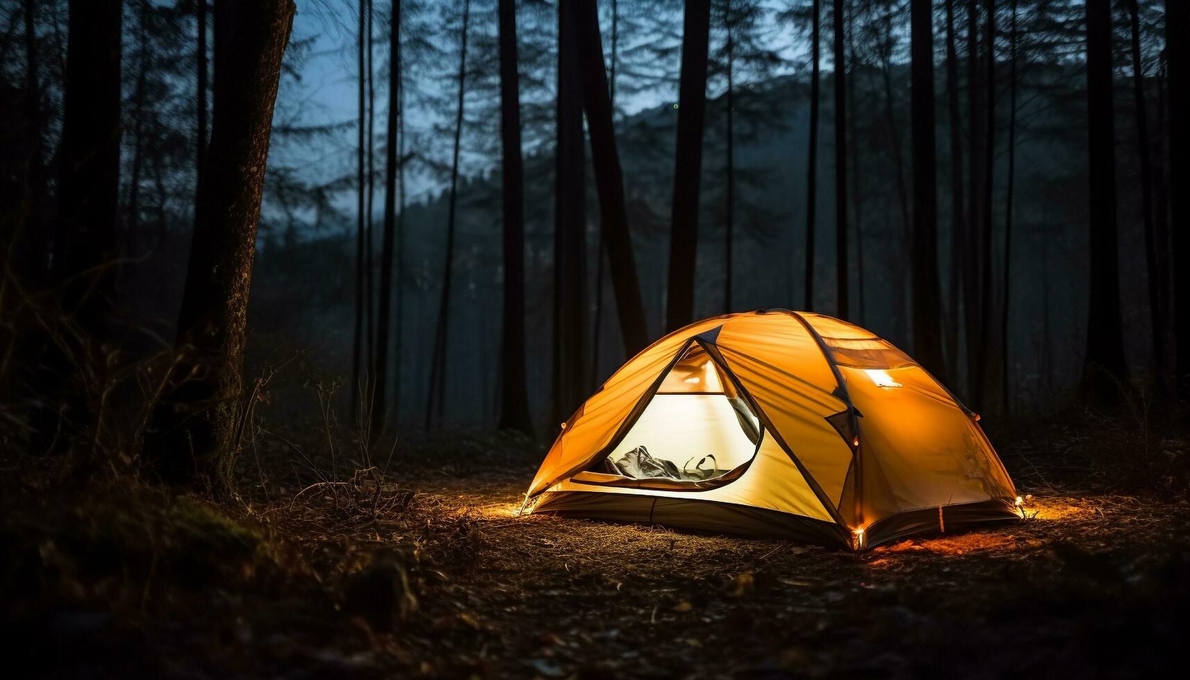 AI generated Camping in the tranquil forest, illuminated by fire generated by AI photo