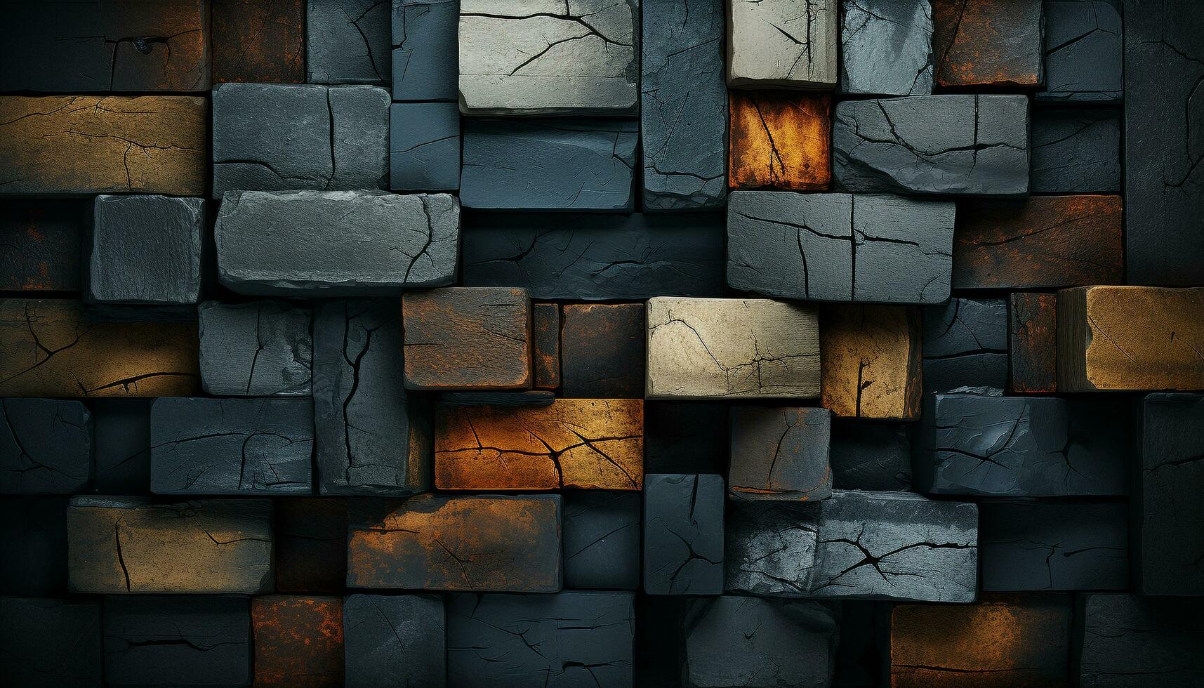 AI generated Abstract wood pattern on dark brick wall design generated by AI photo