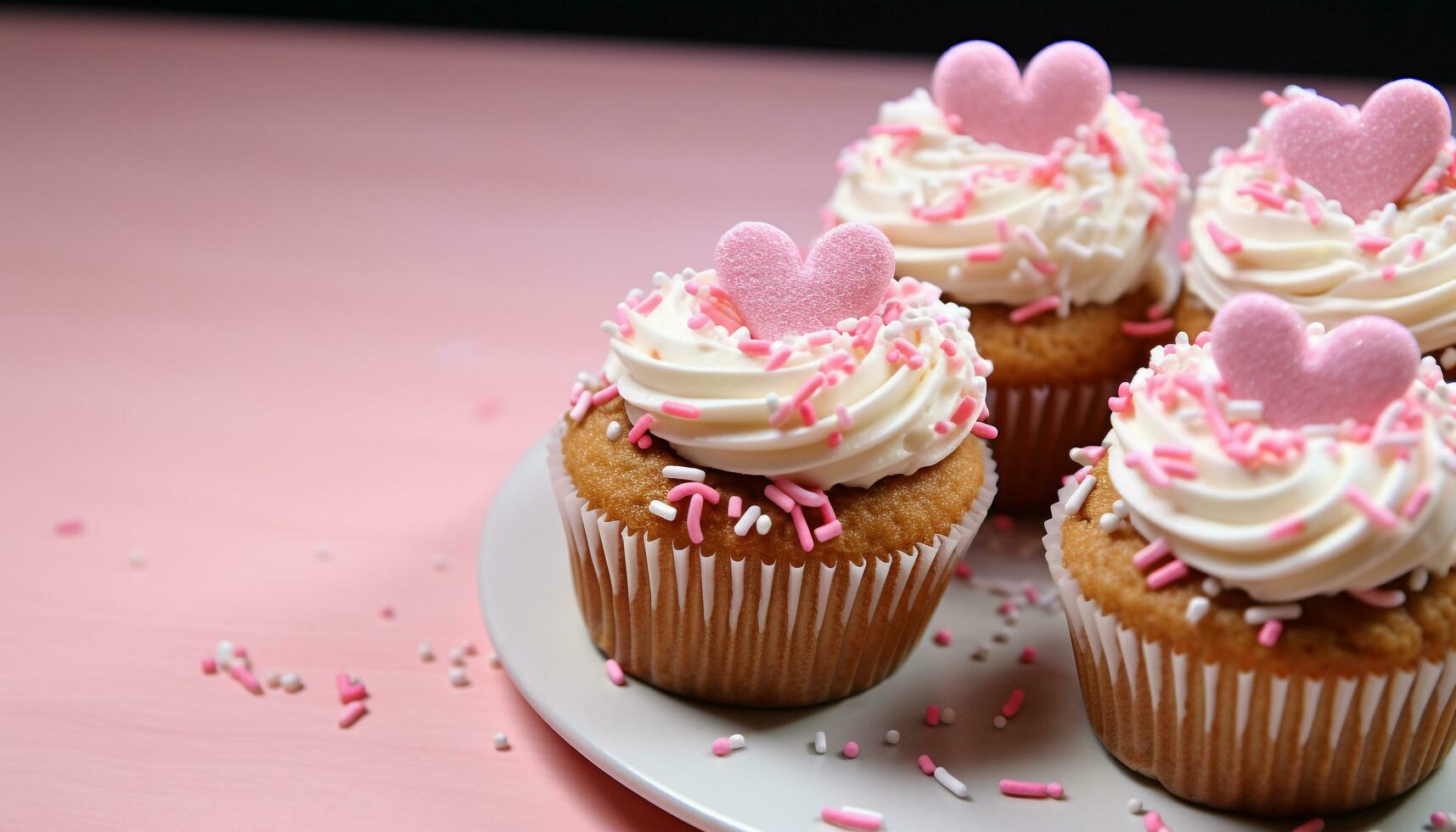 AI generated Pink cupcake with icing, a sweet celebration generated by AI photo