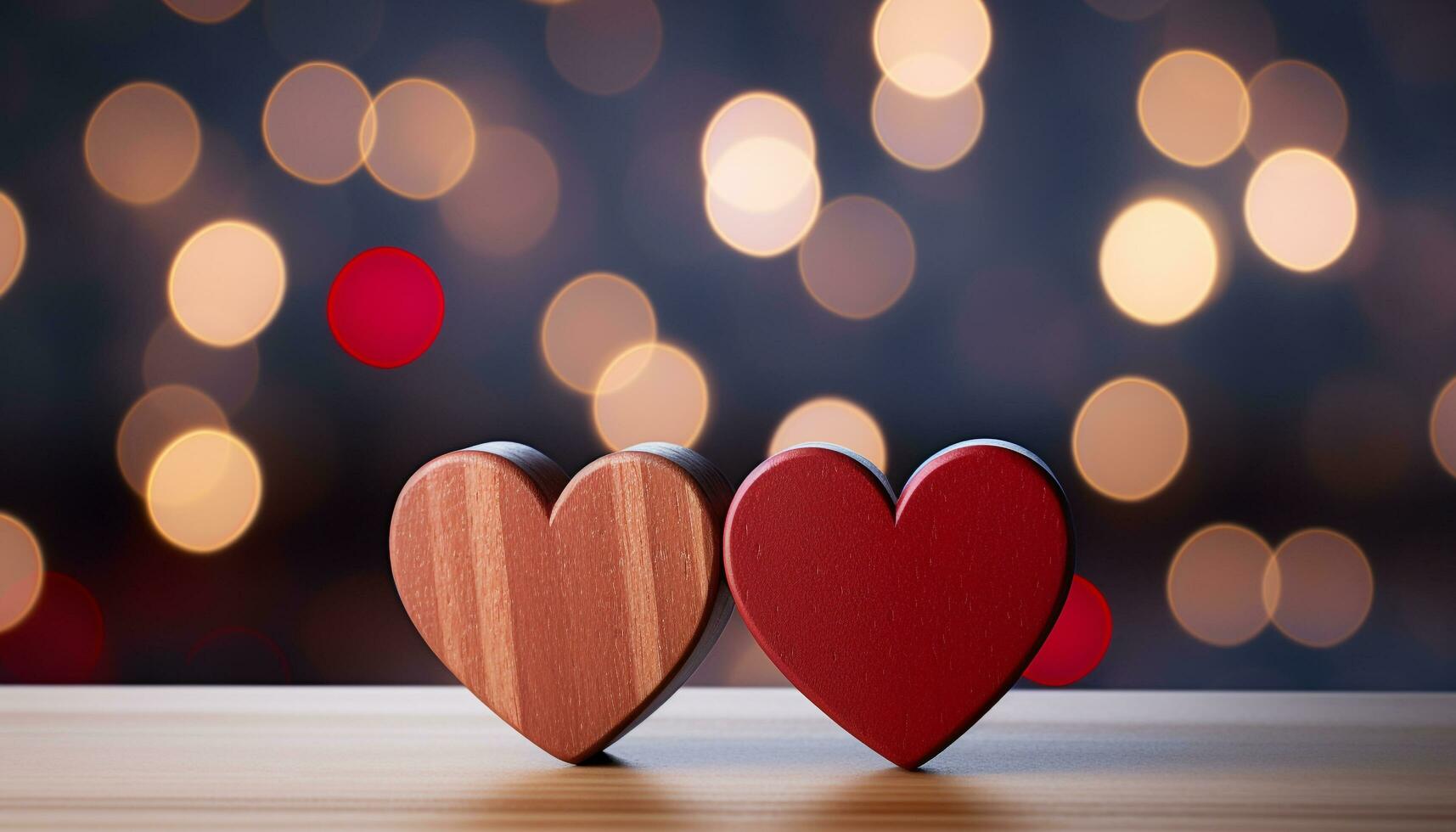 AI generated Romantic heart glows on dark wood backdrop generated by AI photo