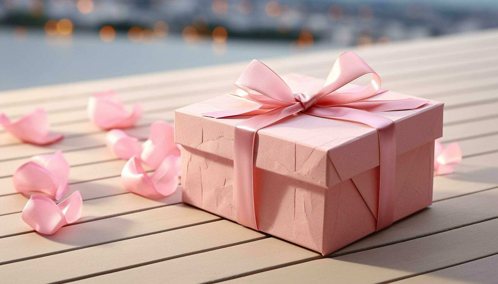 AI generated Romantic gift box wrapped in pink wrapping paper generated by AI photo