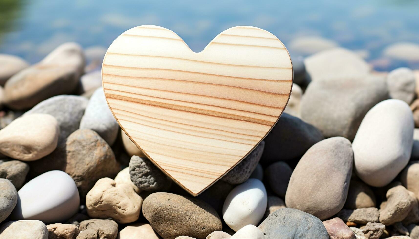 AI generated Love in nature, heart shaped pebble on sandy beach generated by AI photo