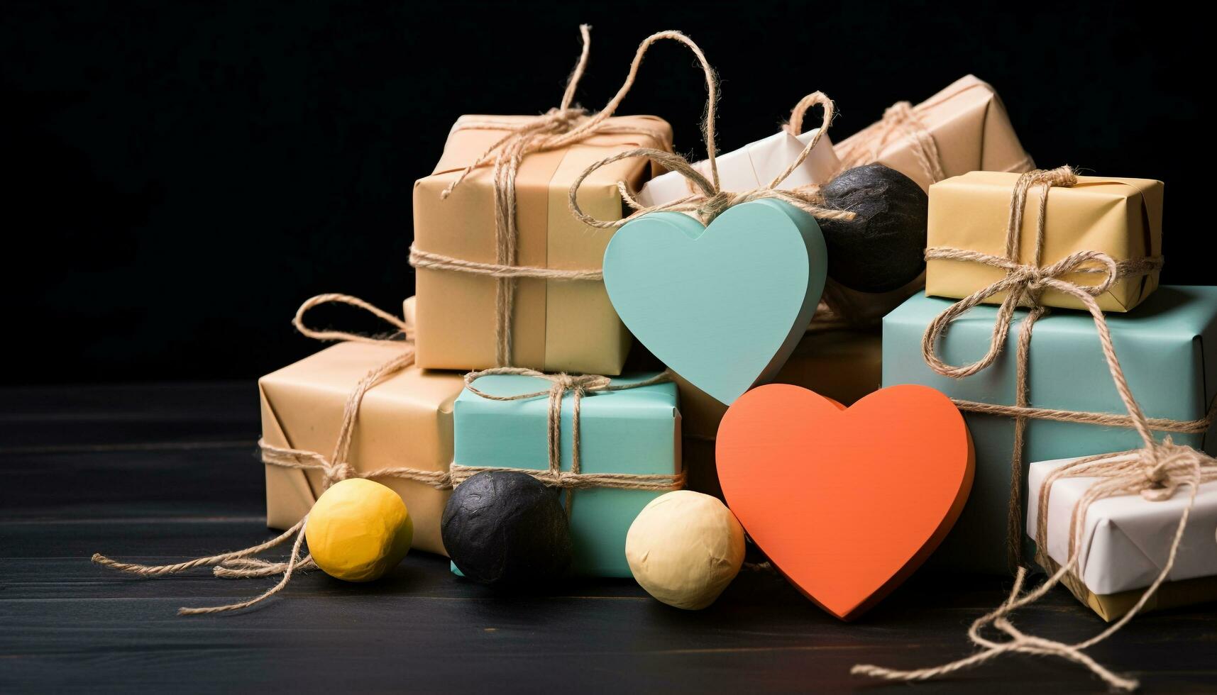 AI generated Celebration of love, gift box wrapped with yellow paper generated by AI photo