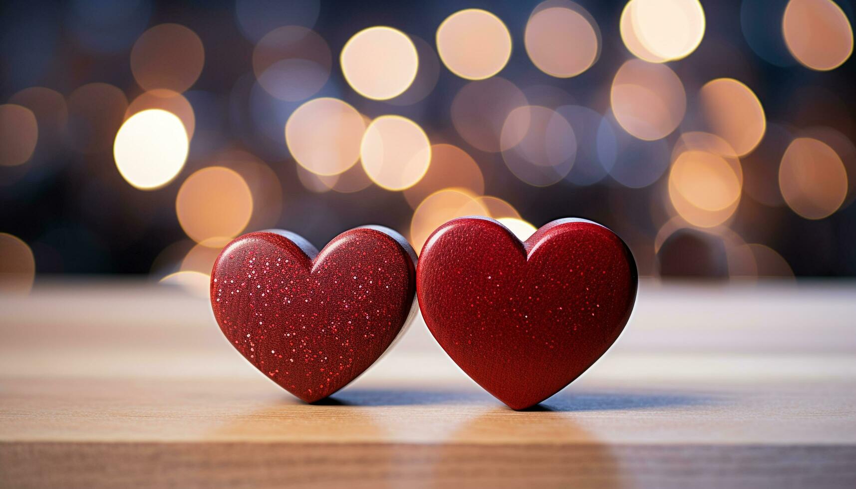 AI generated Romantic heart glows on dark wood table generated by AI photo