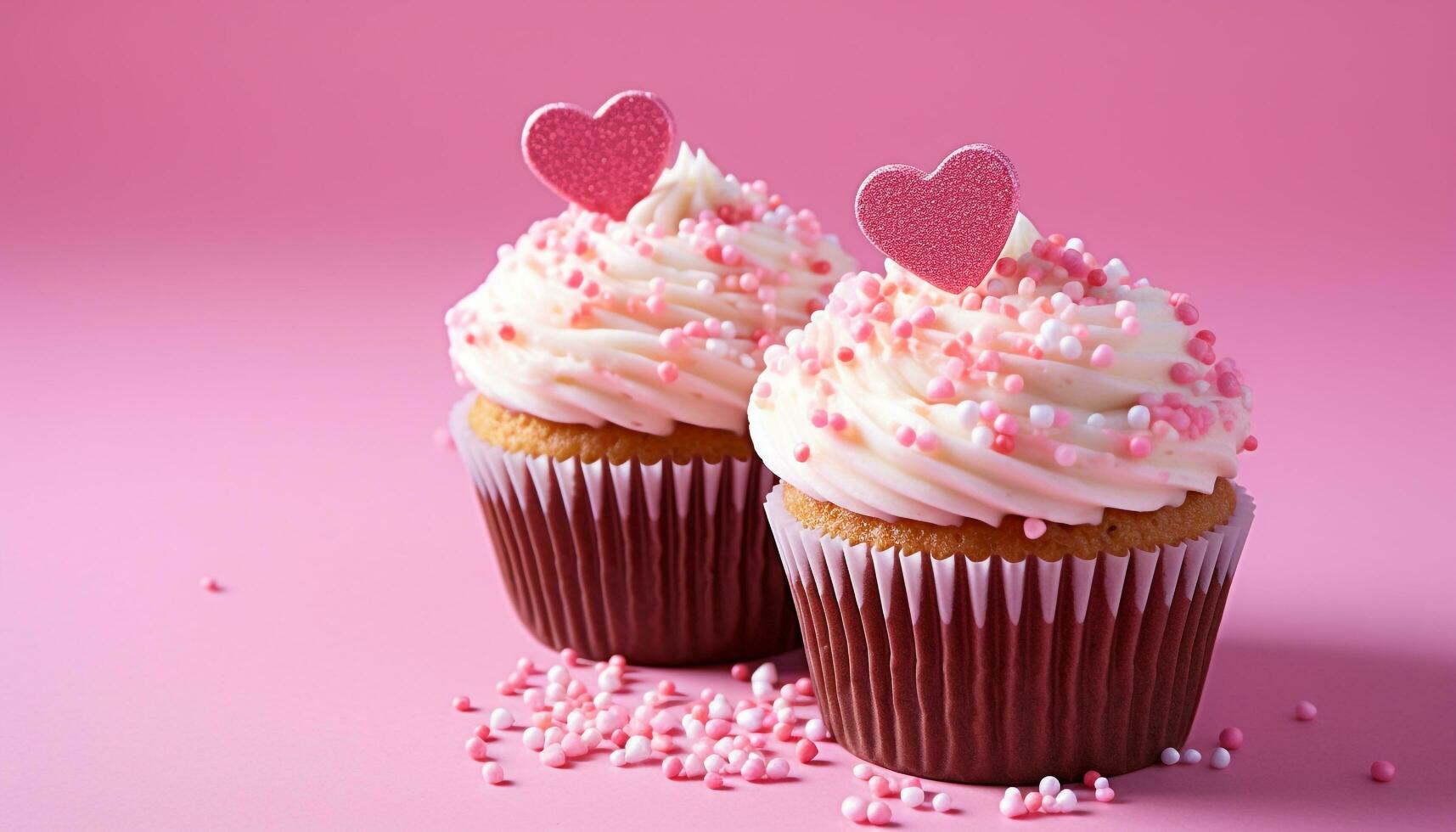 AI generated Sweet heart shaped cupcake, a delicious indulgence for celebration generated by AI photo