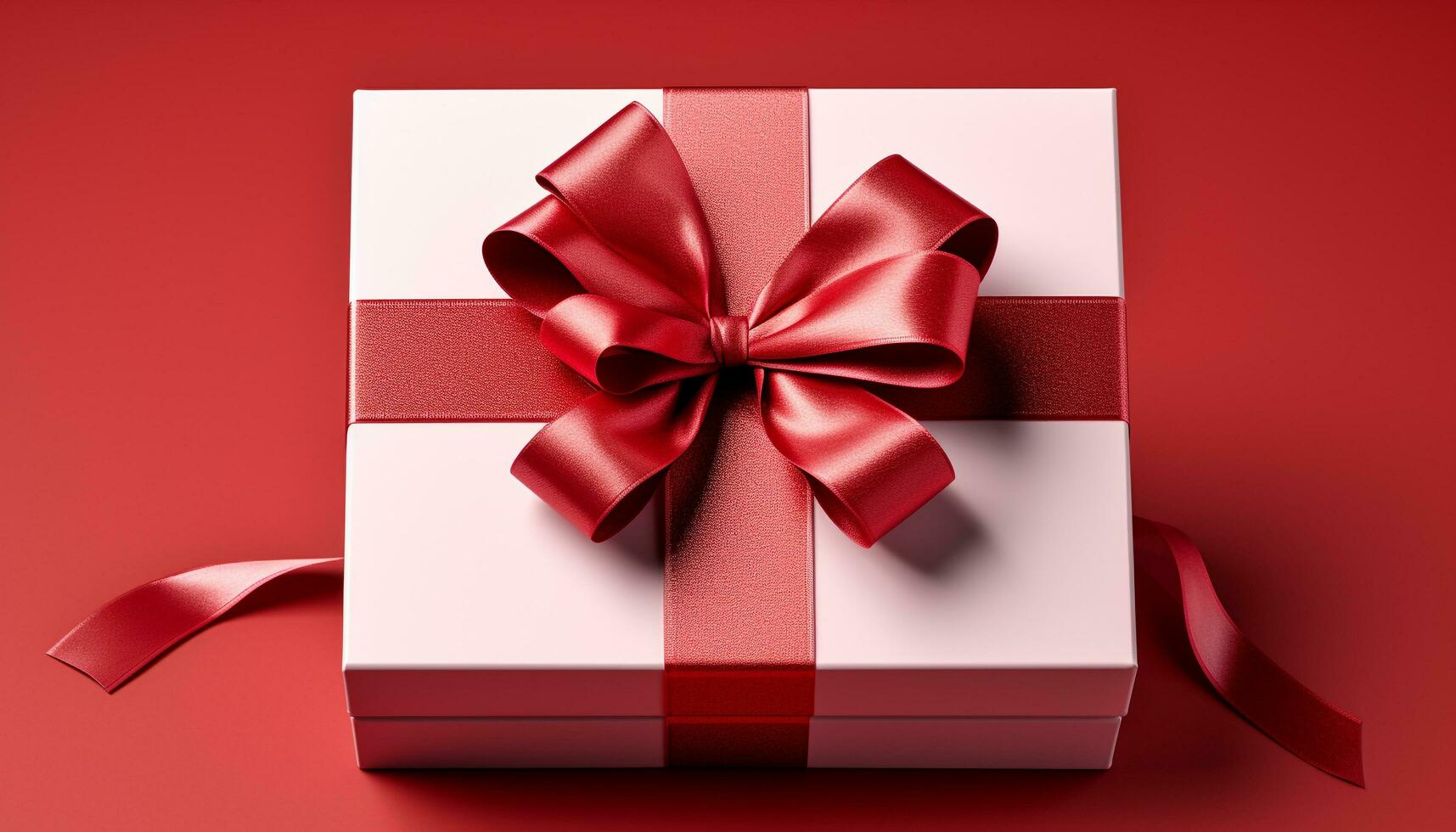 AI generated Shiny gift box wrapped in red wrapping paper generated by AI photo
