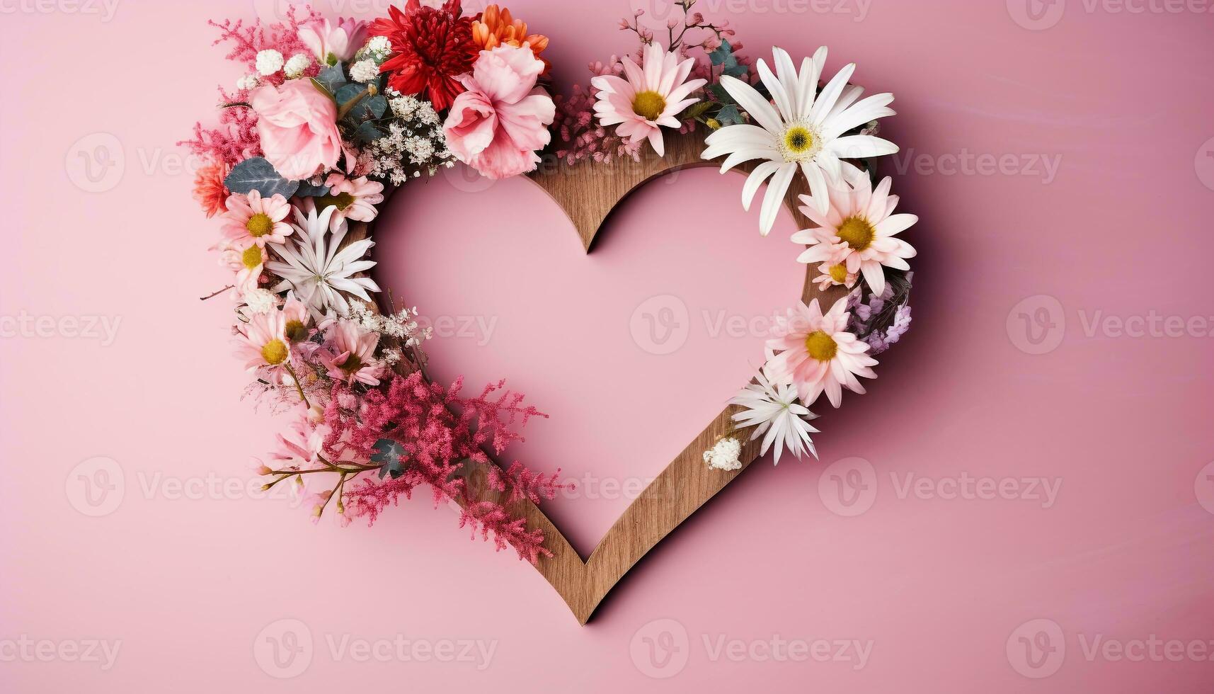 AI generated Love blossoms in nature heart shaped pink flowers generated by AI photo