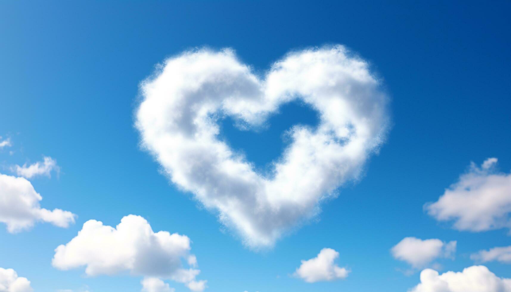 ai generado amor en naturaleza, azul cielo, corazón conformado símbolo generado por ai foto