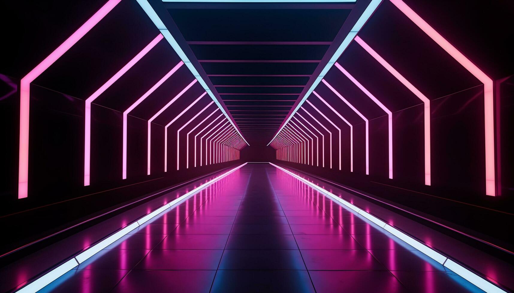 AI generated Futuristic corridor, abstract design, neon reflection, underground transportation generated by AI photo