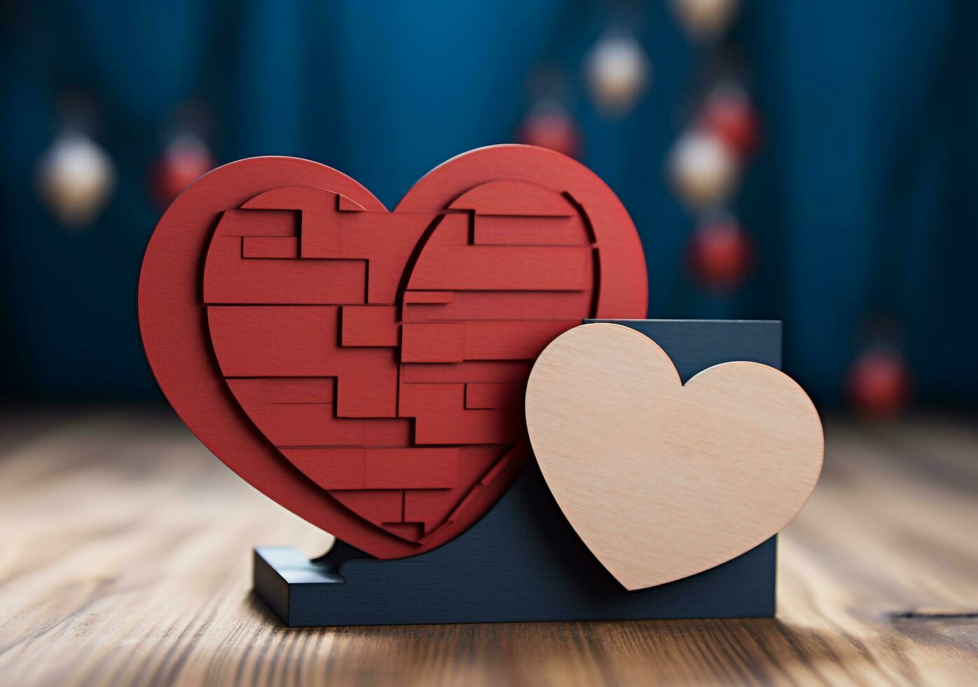 AI generated Love symbol on wooden plank, romantic backdrop generated by AI photo