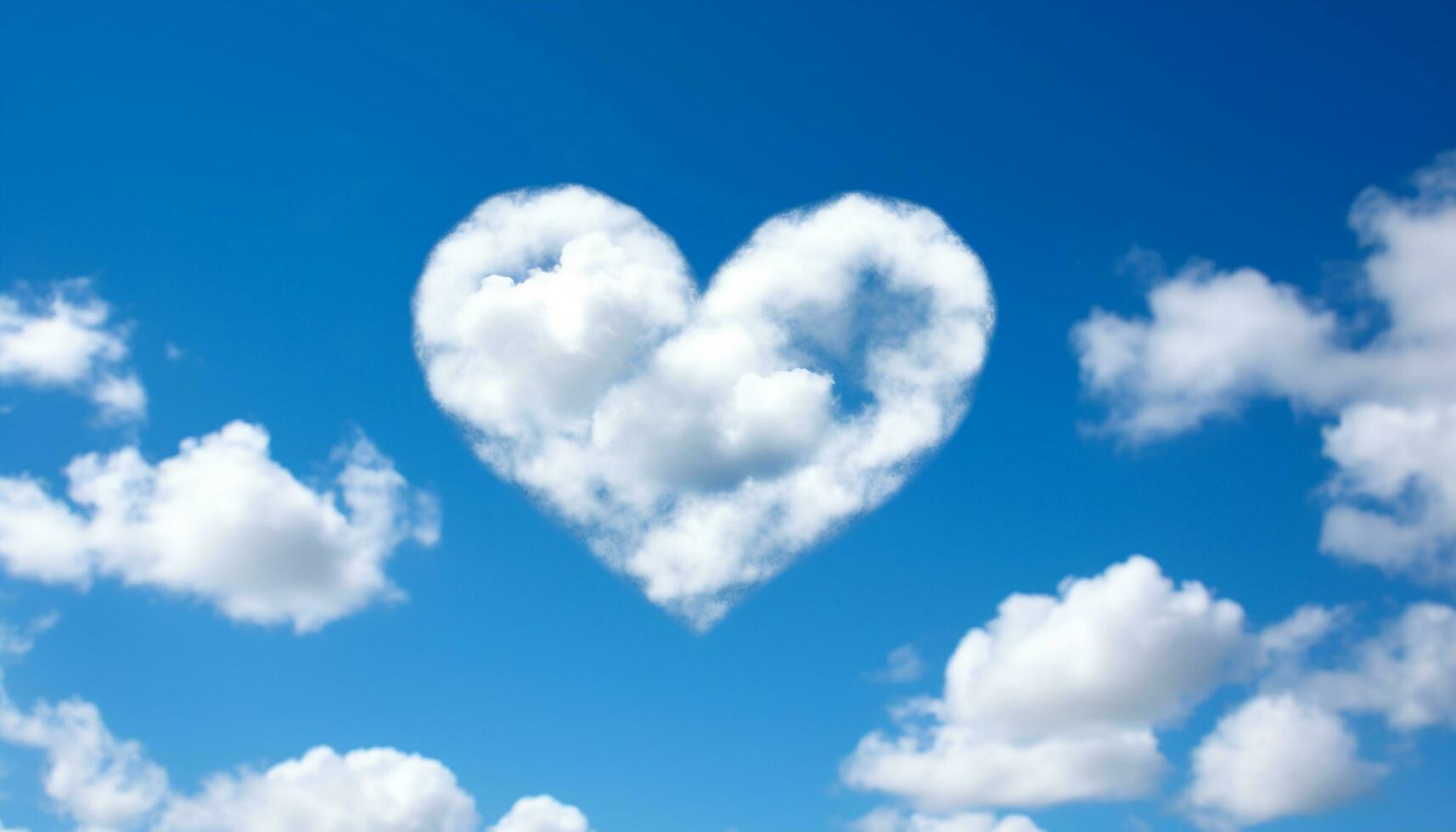 ai generado azul cielo, corazón conformado nube, símbolo de amor generado por ai foto