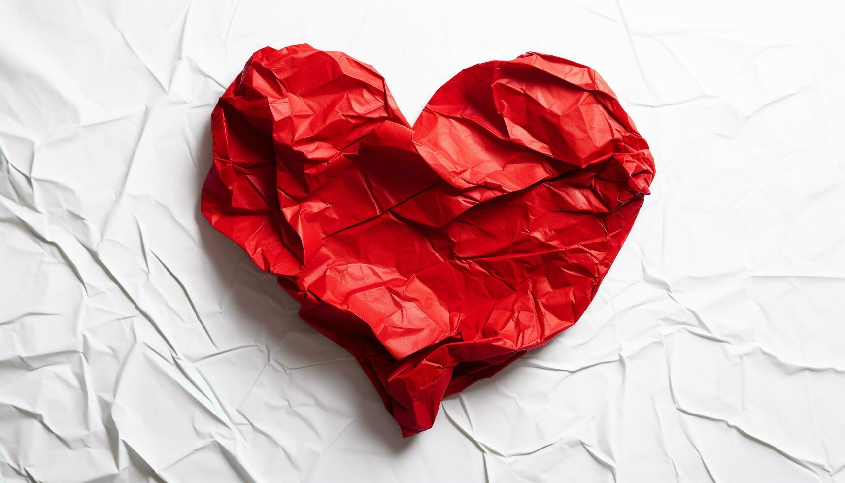 AI generated Love shaped crumpled paper, symbol of imagination and passion generated by AI photo