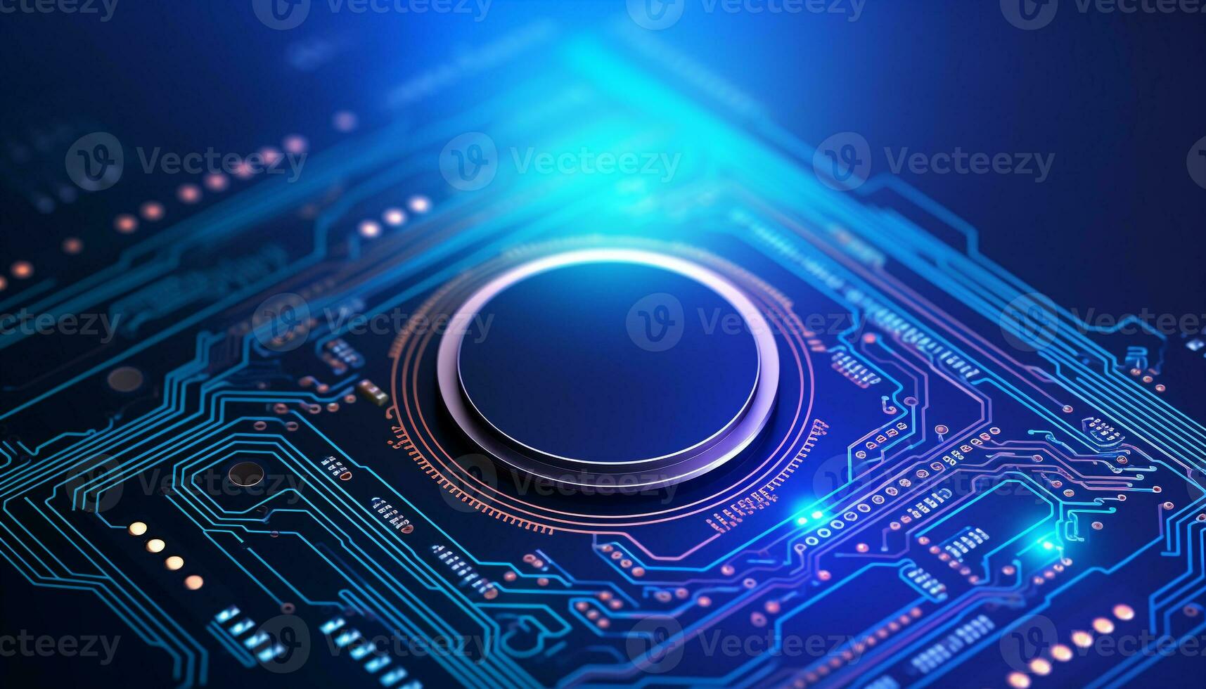 AI generated Blue circuit board, close up Technology, computer chip generated by AI photo