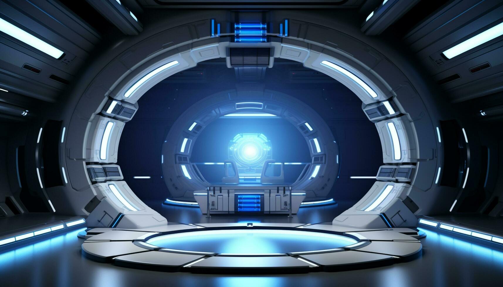 AI generated Futuristic technology inside modern laboratory, blue lighting equipment generated by AI photo
