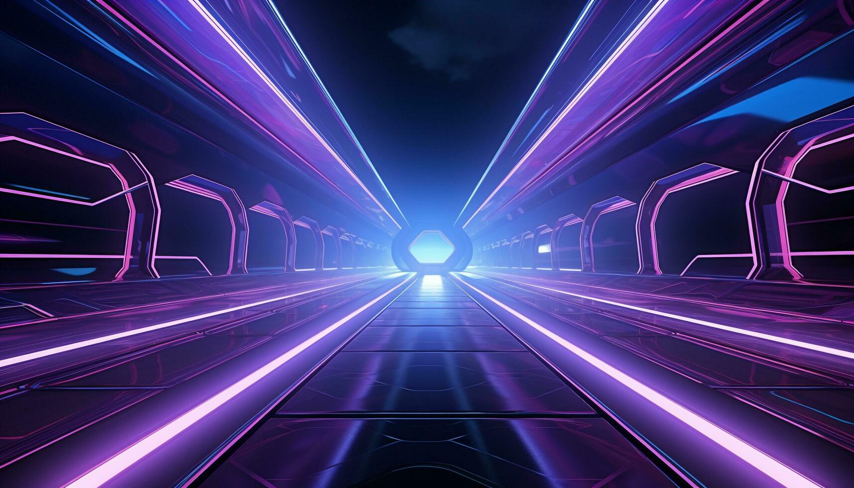 AI generated Futuristic architecture, modern design, neon glowing corridor generated by AI photo