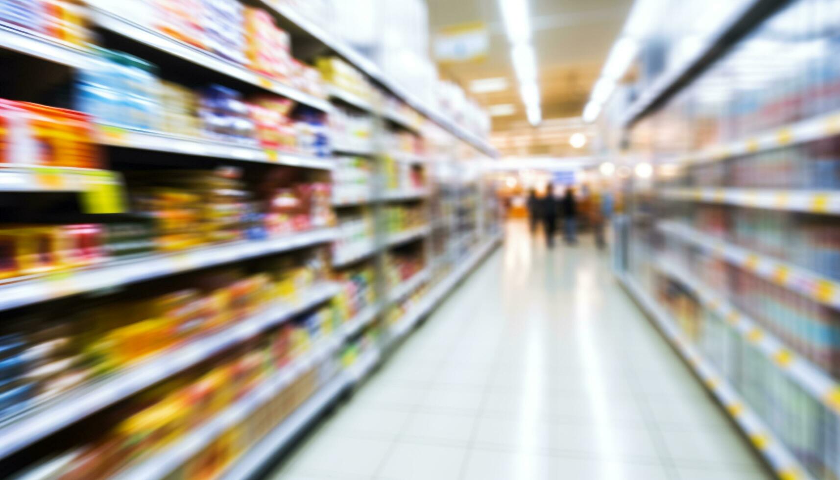 AI generated Supermarket store, retail shelf, defocused indoors aisle generated by AI photo