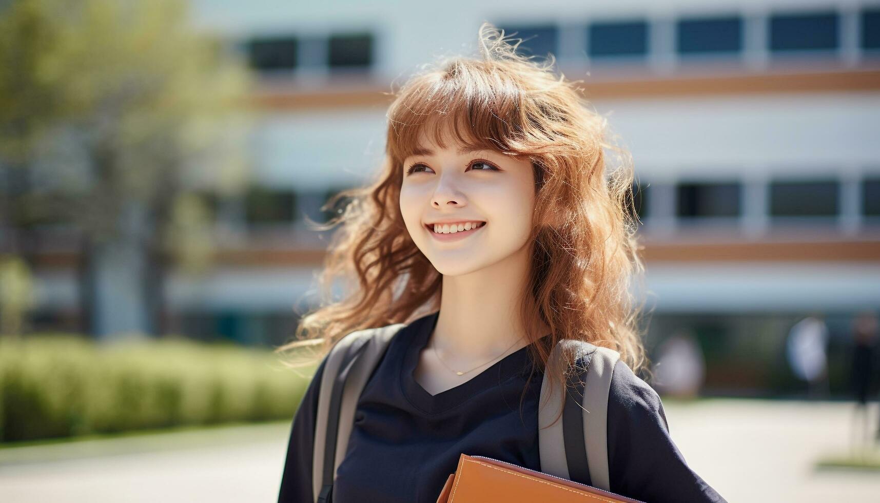 AI generated Smiling businesswoman in casual clothing enjoys outdoor success generated by AI photo