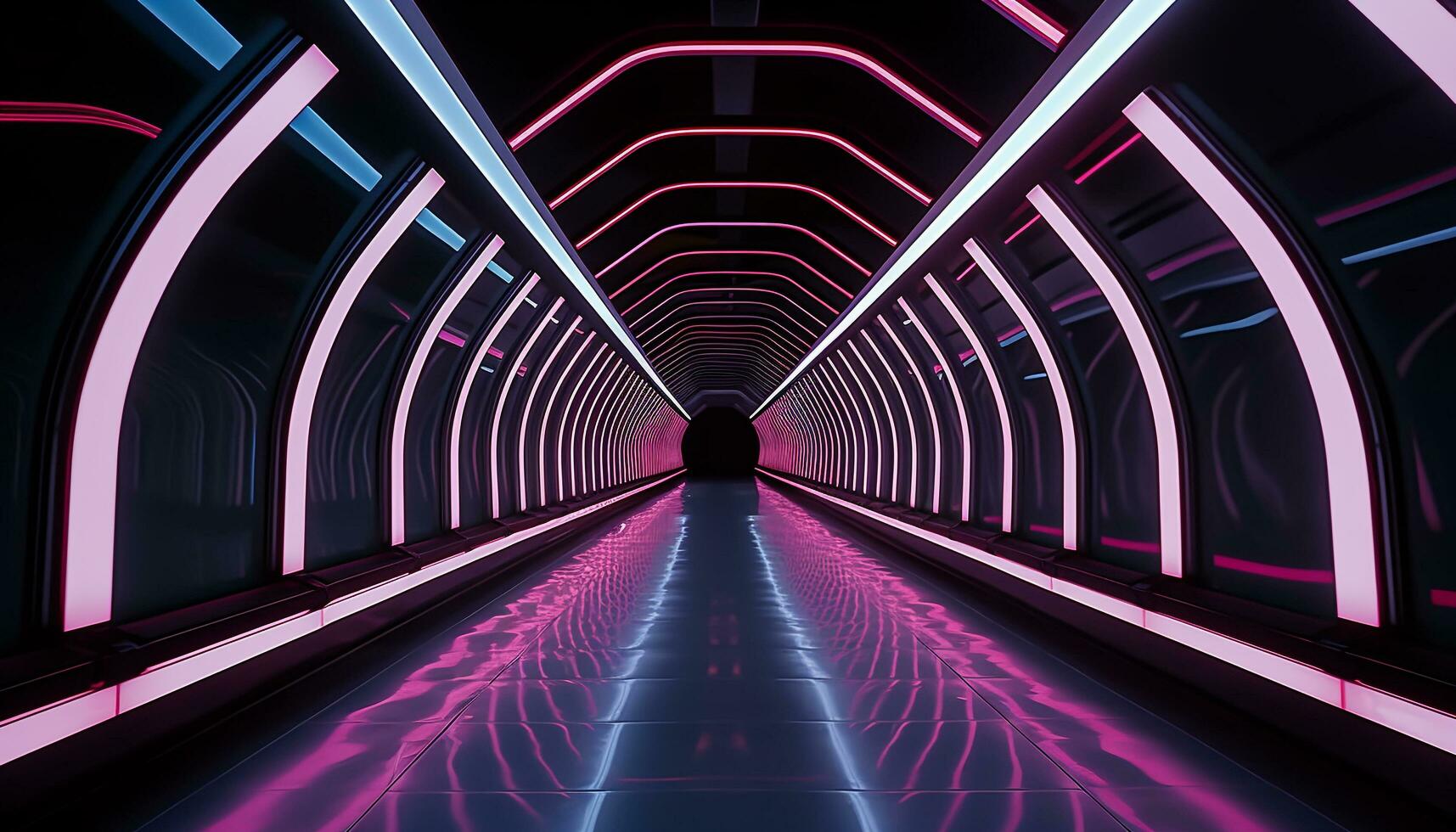 AI generated Futuristic corridor, modern design, illuminated abstract reflection generated by AI photo