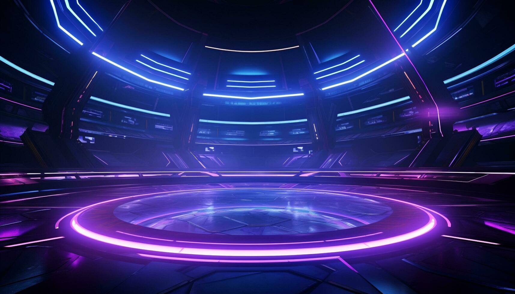 AI generated Futuristic car speeds through glowing blue architecture generated by AI photo
