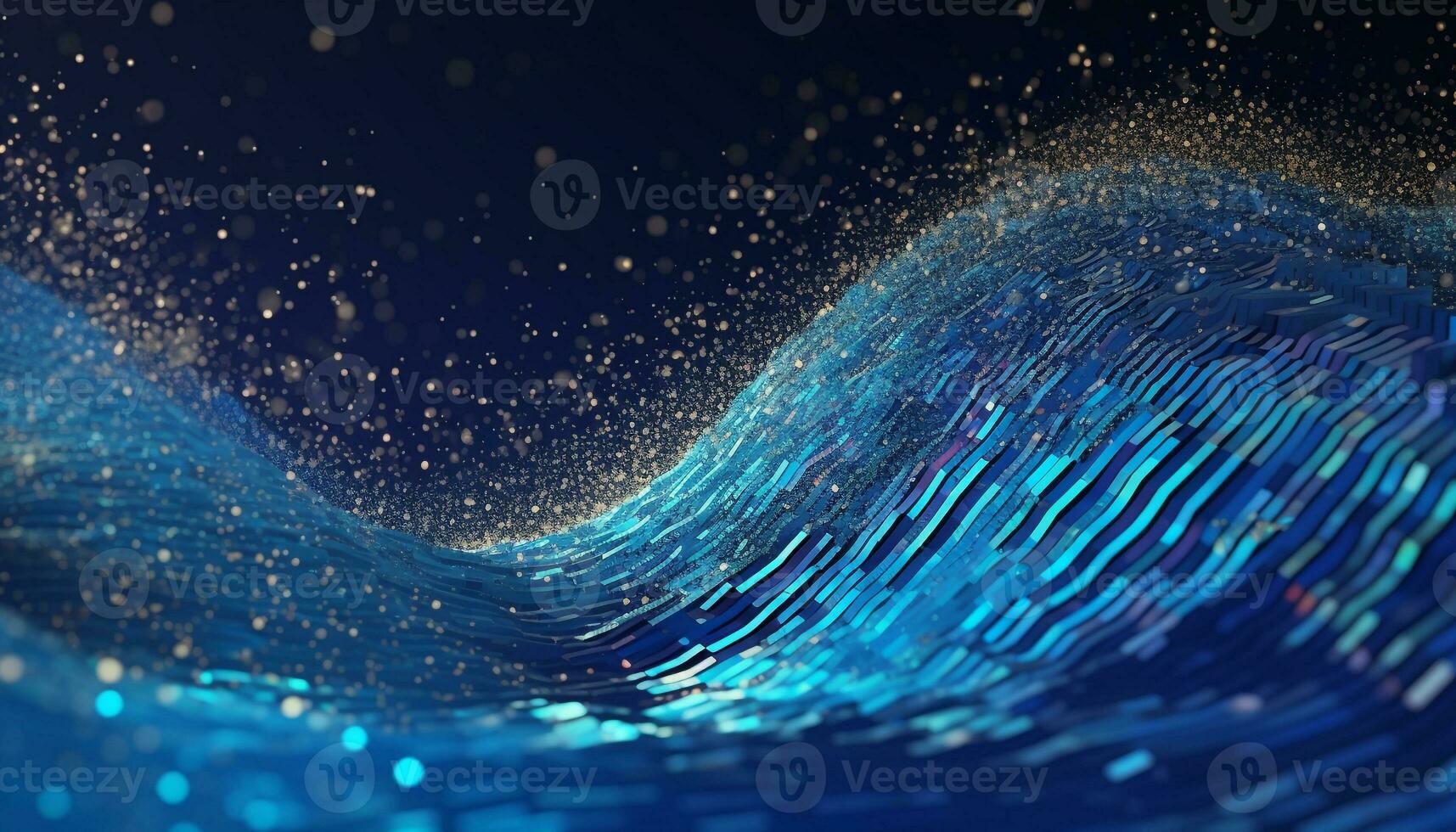 AI generated Abstract blue wave pattern glowing in dark space generated by AI photo